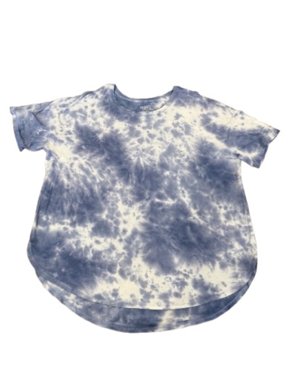 Time and Tru Navy and White Tie-Dye Scoop Hem Tee